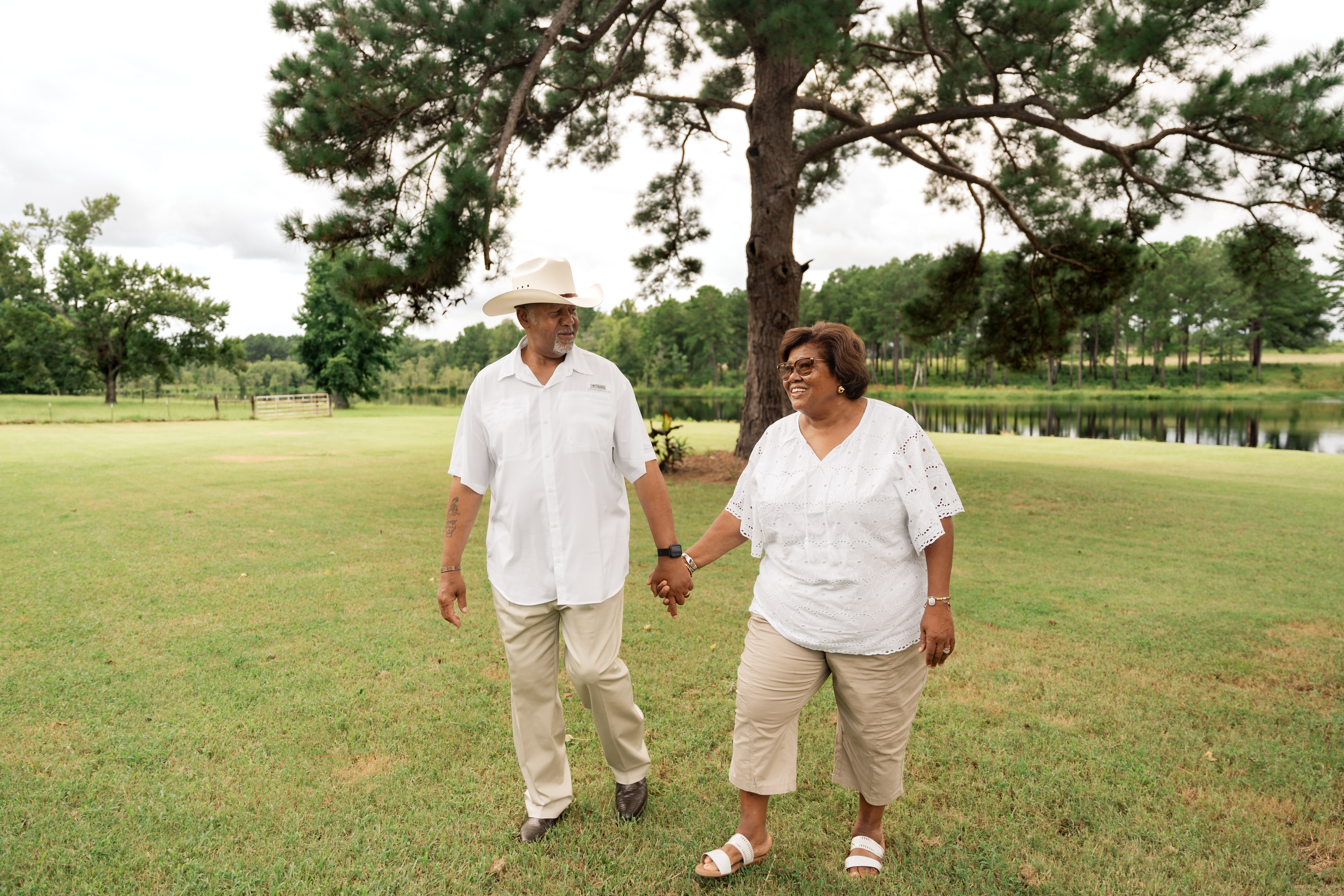 The Banks Family walking the farm