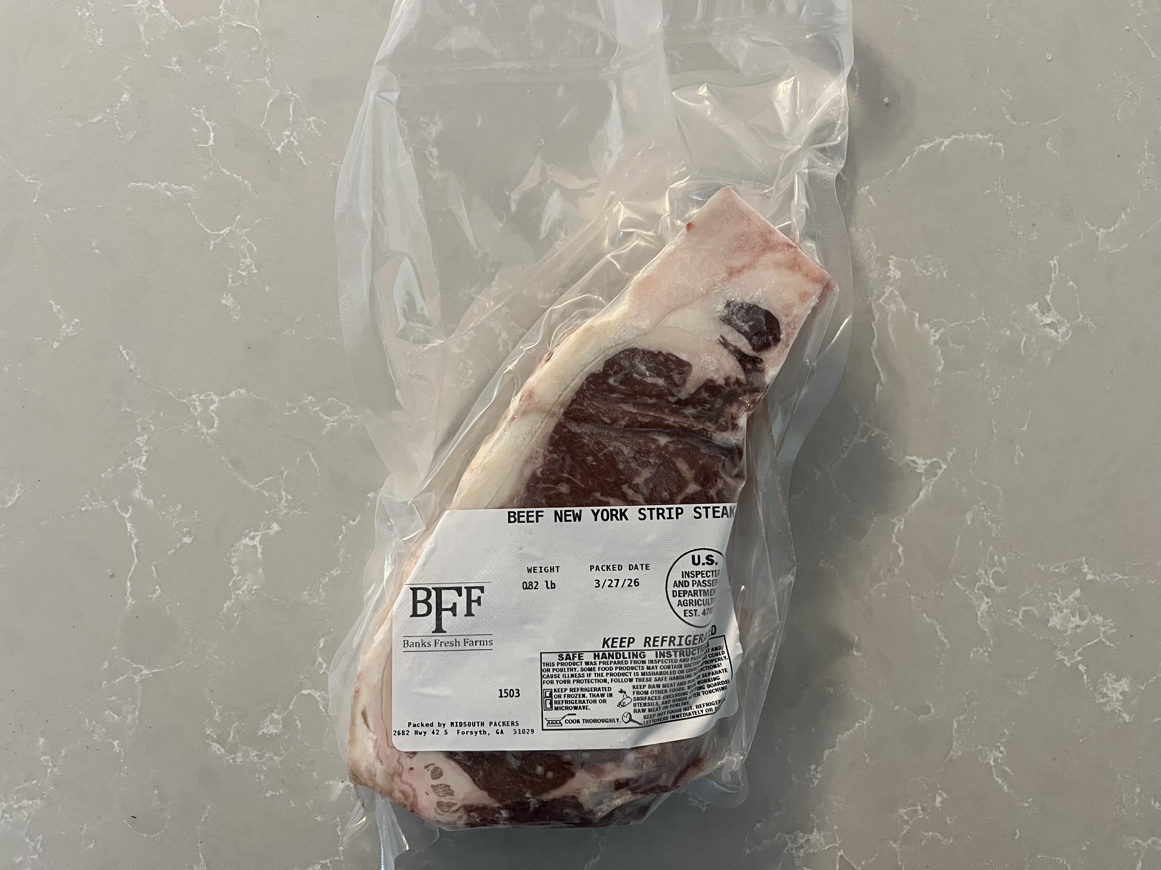 BFF NY Strip Steak — vacuum sealed, USDA inspected
